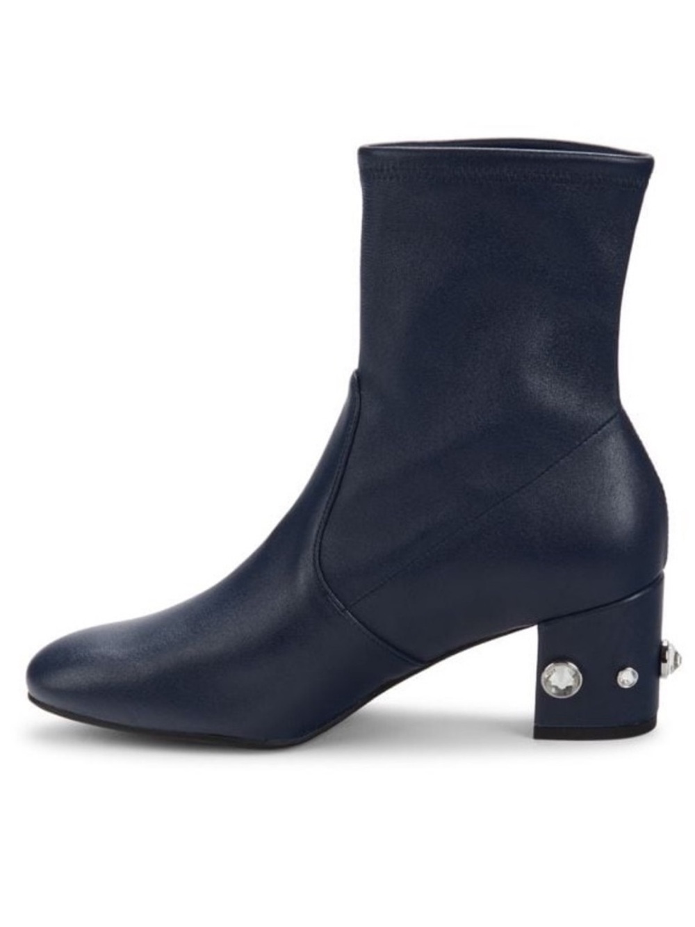 New Stuart Weitzman Allshine 60 Leather Sock Booties Crystal Stud Heels Navy 5.5